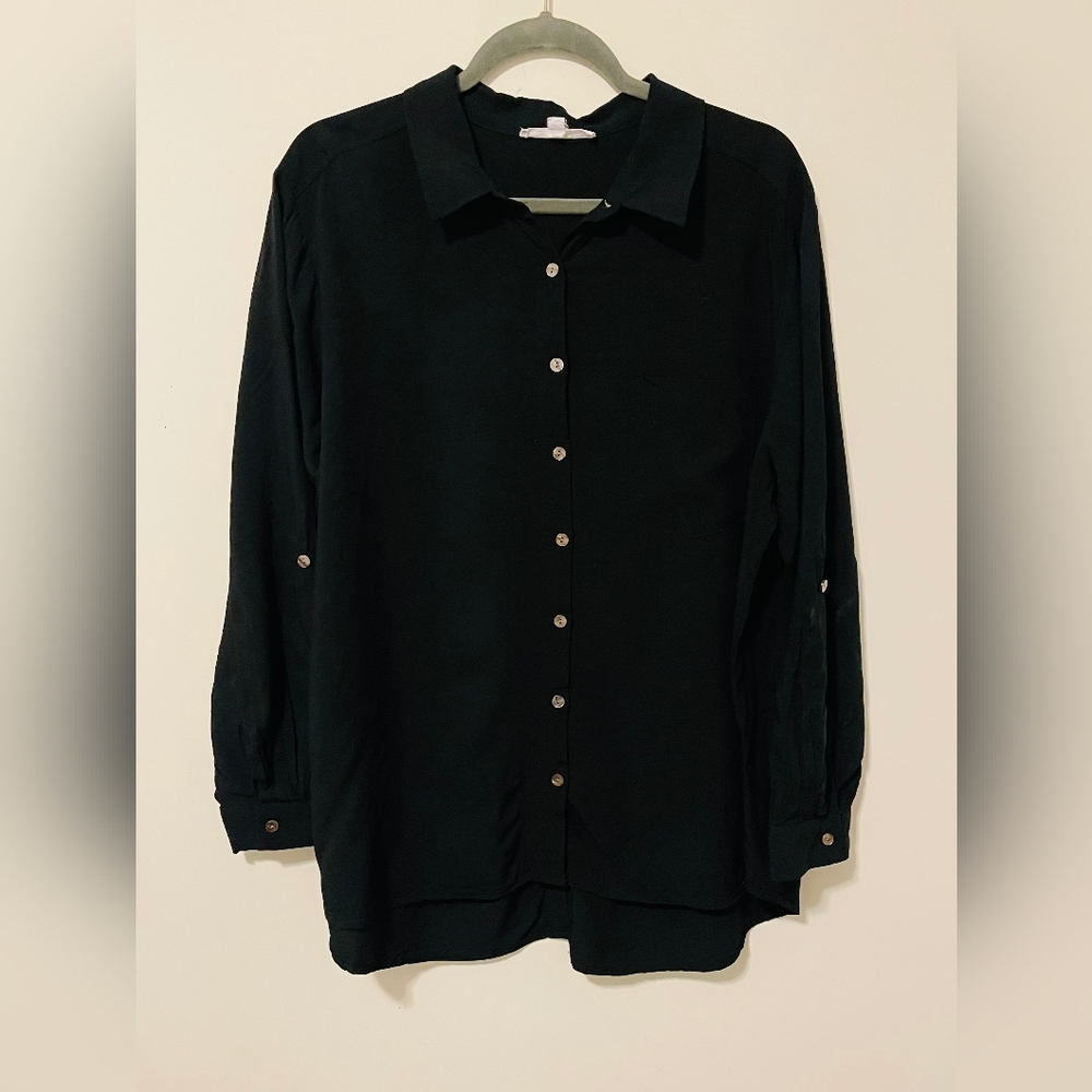 Jane and Delancey Black Blouse With Back Buttons And Roll Tab Sleeves